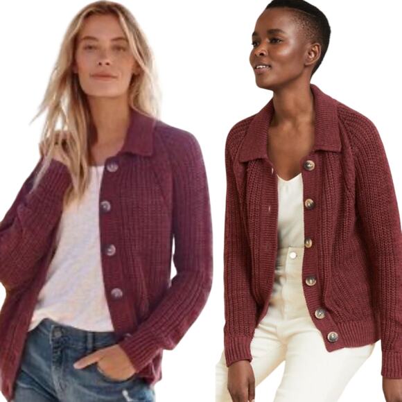 Garnet Hill Maren Linen Organic Cotton Cardigan Sweater Button Front Red Small - Picture 1 of 8